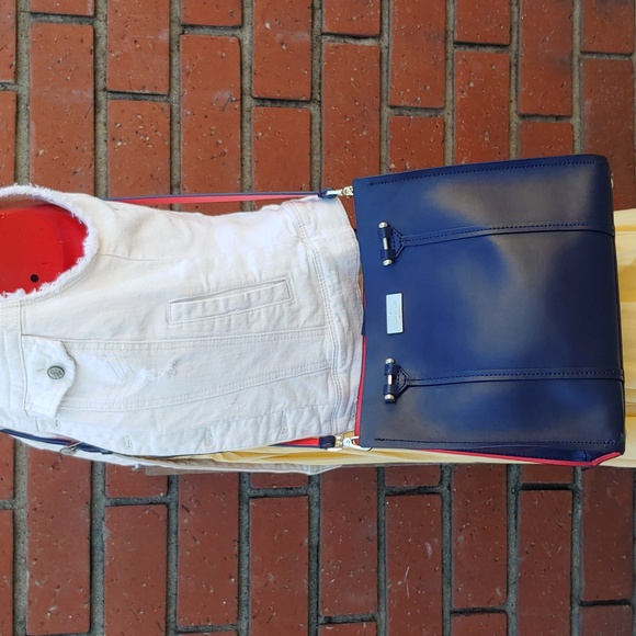 Kate Spade Navy Blue and Hot Pink Leather Arbour Hill Elodie Shoulder Tote - Picture 5 of 17